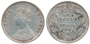 Victoria Empress, Silver Rupee, 1901, Calcutta Mint, A4 / I / ’C’ incuse. Very Fine+, Very