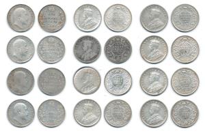 Edward VII and George V, Silver 2 Annas, 1903, 1905, 1906, 1910, 1912, 1913 (2), 1914 (2),