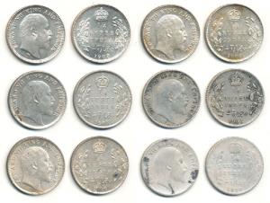 Edward VII, Silver ¼ Rupee, 1903, 1905, 1906, 1907, 1908, Calcutta Mint, 1910, Bombay Mint