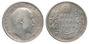 Edward VII, Silver ½ Rupee, 1906, Bombay Mint, ’B’ incuse. Very Fine, Very Rare.
