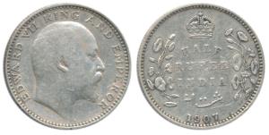 Edward VII, Silver ½ Rupee, 1907, Bombay Mint, ’B’ incuse and dot. Very Fine, Scarce.