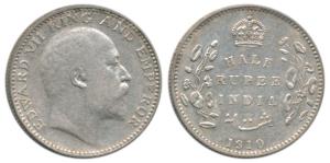Edward VII, Silver ½ Rupee, 1910, Bombay Mint, ’B’ incuse and dot. Very Fine+, Scarce.