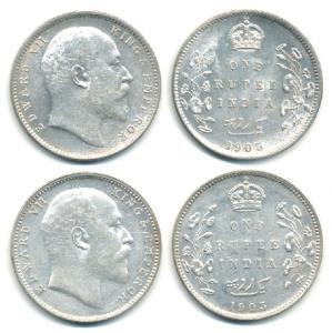 Edward VII, Silver Rupee, 1903, Bombay Mint and Calcutta Mint. About Uncirculated, Scarce.