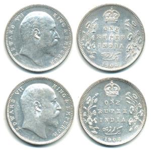 Edward VII, Silver Rupee, 1904, Bombay Mint and Calcutta Mint. Extremely Fine, Scarce. (2)