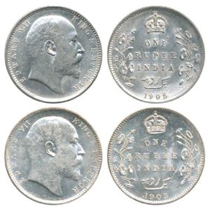 Edward VII, Silver Rupee, 1905, Bombay Mint and Calcutta Mint. Extremely Fine to Uncircula