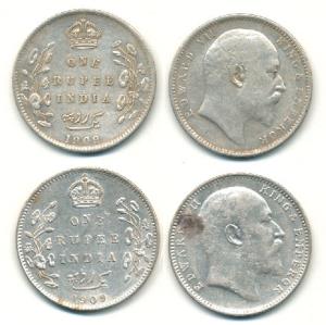 Edward VII, Silver Rupee, 1909, Bombay Mint and Calcutta Mint. Very Fine+ to About Uncircu