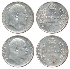 Edward VII, Silver Rupee, 1910, Bombay Mint. About Uncirculated, Scarce. (2)