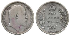 Edward VII, Silver Rupee, 1903, Error, wrong Urdu, three dots instead of five dots in Rupa