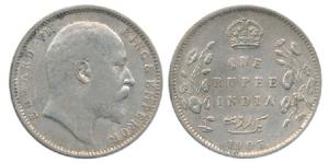 Edward VII, Silver Rupee, 1903, Error, wrong Urdu, four dots instead of five dots in Rupay
