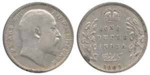 Edward VII, Silver Rupee, 1904, Error, wrong Urdu, three dots instead of five dots in Rupa