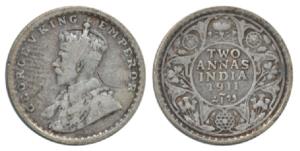 George V, Silver 2 Annas, 1911, Calcutta Mint (Prid 564). Very Fine, Very Rare.