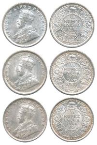 George V, Silver ¼ Rupee (3), 1912, 1919 and 1936. Extremely Fine. (3)