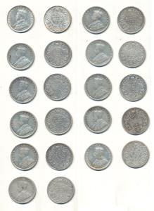 George V, Silver ½ Rupee (11), 1914, 1916 (2), 1917, 1918, 1919, 1921, 1922, 1924, 1928 an