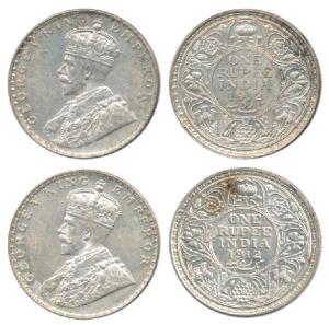 George V, Silver Rupee, 1912, Bombay Mint. About Uncirculated, Scarce. (2)