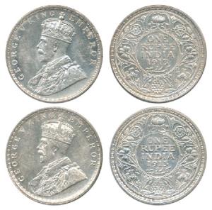 George V, Silver Rupee, 1913, Bombay Mint and Calcutta Mint. Extremely Fine to About Uncir