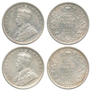 George V, Silver Rupee, 1914, Bombay Mint. Very Fine+, Scarce. (2)