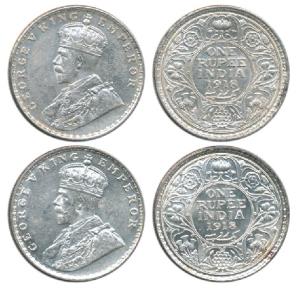 George V, Silver Rupee, 1918, Bombay Mint and Calcutta Mint. Extremely Fine to Uncirculate