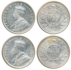 George V, Silver Rupee, 1919, Bombay Mint and Calcutta Mint. Uncirculated, Scarce. (2)