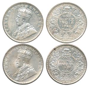 George V, Silver Rupee, 1920, Bombay Mint and Calcutta Mint. About Extremely Fine to Extre