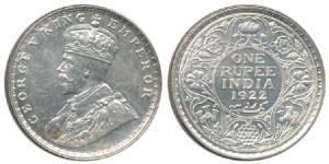 George V, Silver Rupee, 1922, Bombay Mint. About Uncirculated, Rare.
