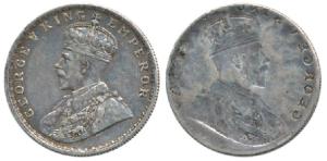 George V, Silver Rupee, Error, Brockage, nice deep and complete lakhi impression on rev., 
