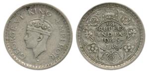 George VI, Half Silver ¼ Rupee, 1945, Lahore Mint, Large 5, ’L’ mint mark below. Very Fine