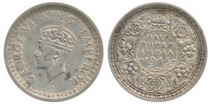George VI, Half Silver ½ Rupee, 1945, Bombay Mint, Large 5. Very Fine+, Very Rare.