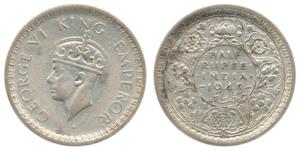 George VI, Half Silver ½ Rupee, 1945, Lahore Mint, Large 5, ’L’ mint mark below. Very Fine