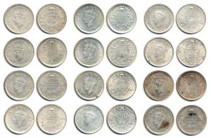 George VI, Silver and Half Silver ½ Rupee, 8 different dates Bombay, Calcutta and Lahore M
