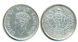 George VI, Silver Rupee, 1938, Bombay Mint, with dot. About Extremely Fine, Rare.