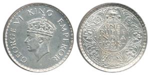 George VI, Silver Rupee, 1938, Bombay Mint, without dot. Extremely Fine, Rare.