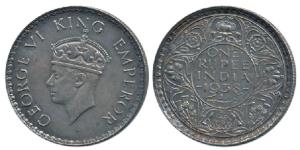 George VI, Silver Rupee, 1938, Bombay Mint, without dot. Nice dark toning, Brilliant Uncir