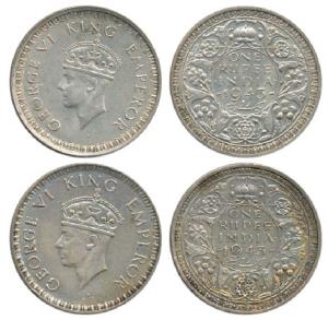 George VI, Half Silver Rupee, 1943, Bombay Mint, Ba / Ia (small Head large 3) and A / Ia (