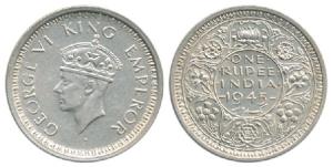 George VI, Half Silver Rupee, 1945, Bombay Mint, D / Ia, Large 5. About Extremely Fine, Ve