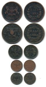 East India Company, ½ Anna, ½ Pice and 1/12th Anna, 1835 and 1845, both Madras Mint, ½ Ann