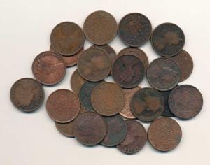 Victoria Queen and Empress, Copper ¼ Anna, 25 different dates, 1874, 1876, 1878, 1879, 188