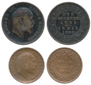 Edward VII, Copper ¼ Anna and ½ Pice, 1909. Very Fine. (2)