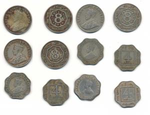 George V, Cupro Nickel, 8 Annas (3) and 4 Annas (3), 1919, 1920 and 1921, Bombay and Calcu