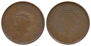George VI, Copper ½ Pice, Error, the obv. and rev. struck with weak dies, the legend and d