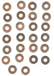 George VI, Copper 1 Pice, 13 different, 1943, 1944 (this coin is a currency issue but list