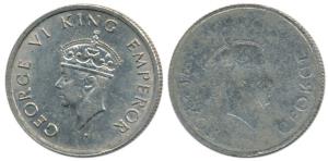 George VI, Cupro-Nickel ½ Rupee, Error, obverse brockage, complete lakhi impression on rev