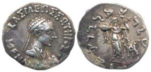 Indo-Greeks, Menander I (c. 160-145 BC), Silver Drachm, 2.4g, Bilingual series, obv. diade