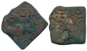 Sebakas of Vidarbha, Sebaka (1st century BC), Square Copper Unit, 2.95, a bull walking to 