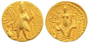 Kushanas, Vashishka (c. 245-266 AD), Gold Dinar, 7.59g, king standing left, holding a trid