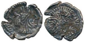 Western Kshatrapas, Rudrasen II, Son of Veer Daman Silver Drachma, 1.93g, Error, three arc