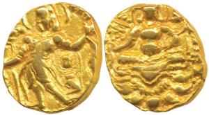 Guptas, Chandragupta II Vikramaditya (c. AD 380-413), Gold Dinar, Archer type, king nimbat
