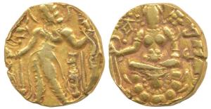 Guptas, Chandragupta II, Heavy Gold Dinar, 8.04g, Archer type, obv. king nimbate, standing