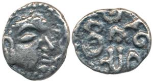 Rashtrakutas, Silver Dramma, 0.43g, in the name of Gunatunga, bust of the king facing righ