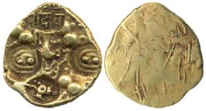 Yadavas of Devagiri, Singhana I (1185-1193 AD), Gold Padma Tanka, 3.75g, two punches of Sr
