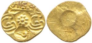 Yadavas of Devagiri, Bhillam Dev V, Gold Padma Tanka, 3.79g, five punches, lotus in centre